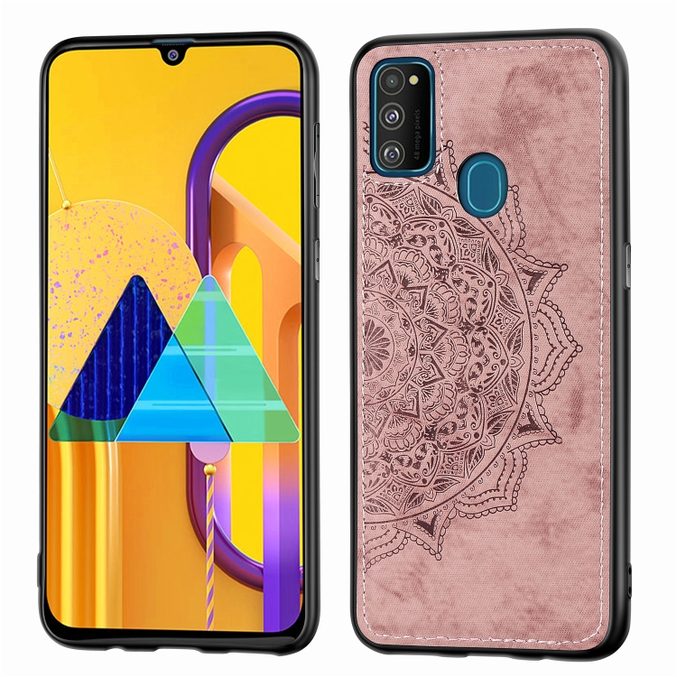 

For Galaxy M30s Embossed Mandala Pattern PC + TPU + Fabric Phone Case with Lanyard & Magnetic(Rose Gold)