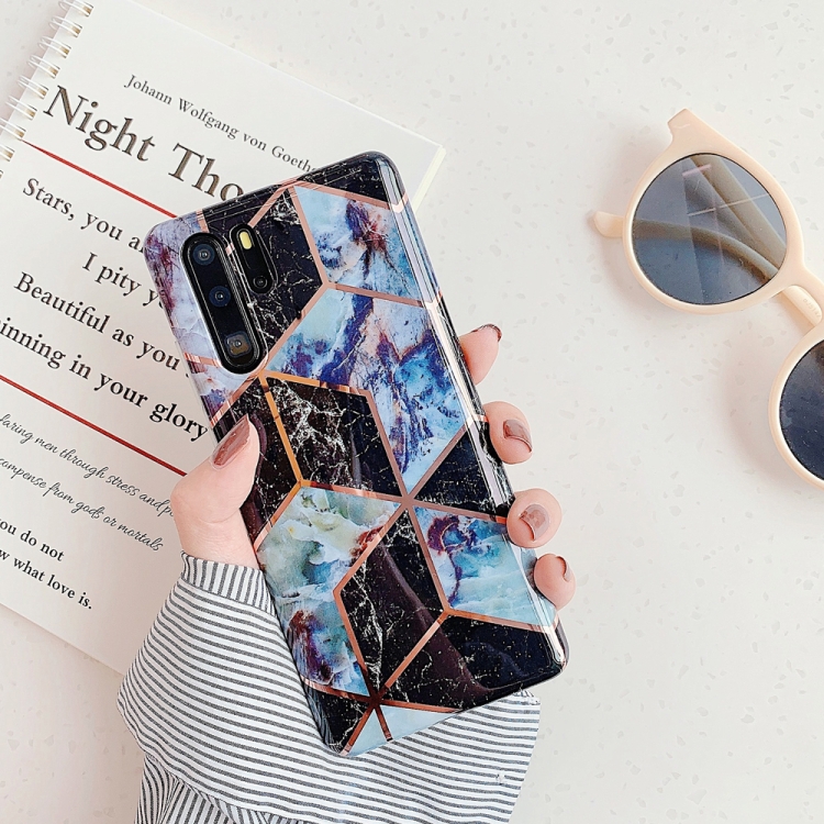 

For Huawei P30 Pro Plating Colorful Geometric Pattern Mosaic Marble TPU Mobile Phone Case(Black PJ6)