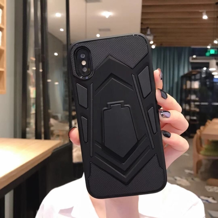 

For iPhone X / XS Shockproof TPU + PC Protective Case with Holder(Black)