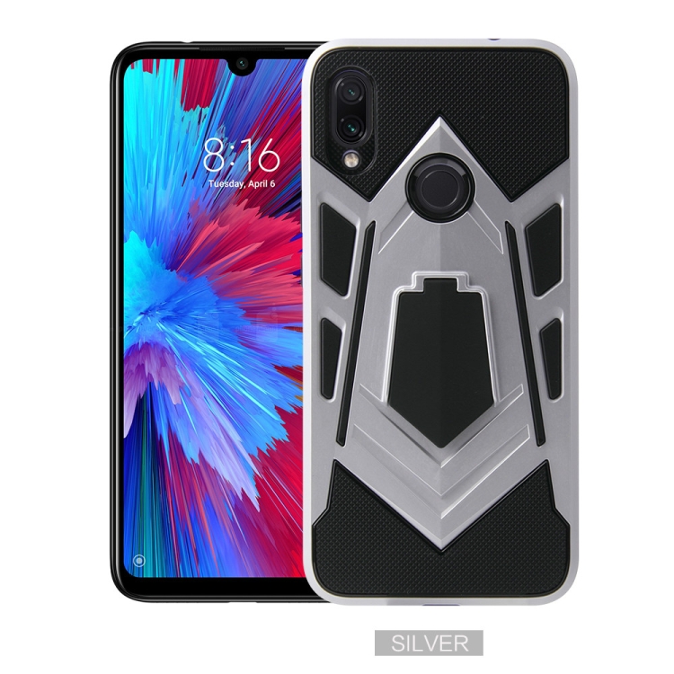 

For Xiaomi Redmi Note 7 Shockproof TPU + PC Protective Case with Holder(Silver)