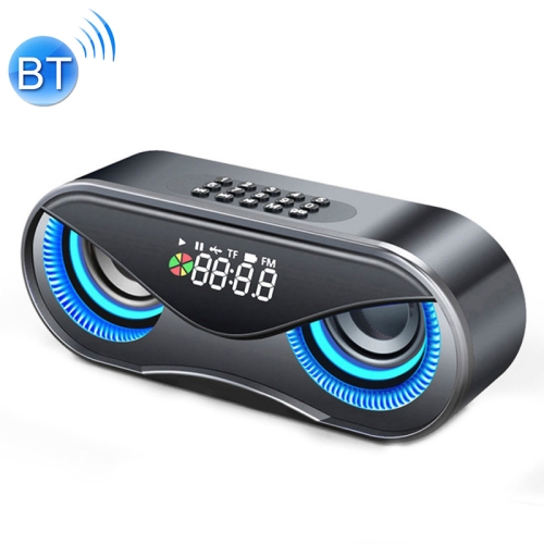 

M6 Portable Bluetooth 5.0 Speaker Owl Alarm Clock Wireless 6D Surround Sound Stereo Speaker Support TF AUX FM Radio(Black)