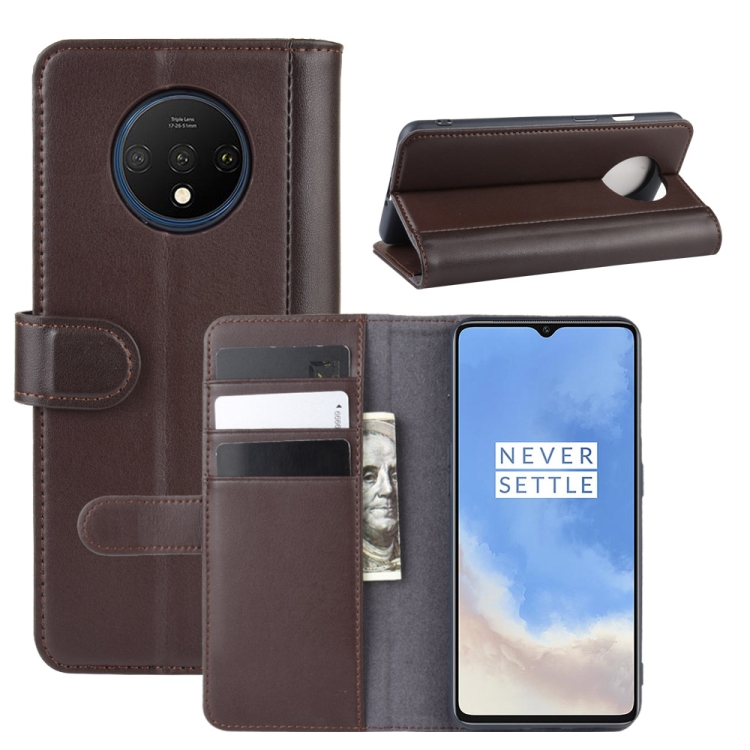 

For Oneplus 7T Horizontal Flip Genuine Leather Case with Card Slots & Holder & Wallet(Brown)