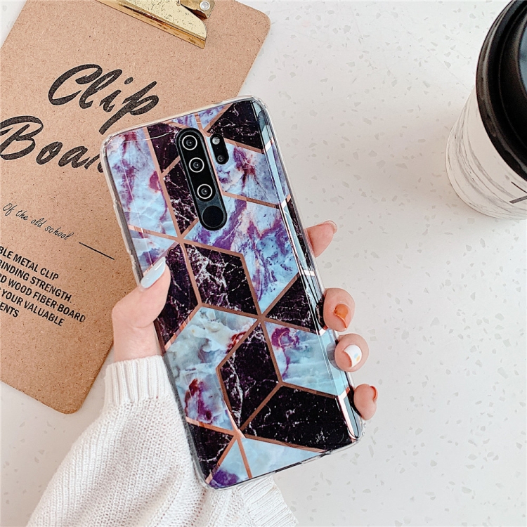 

For Xiaomi Redmi Note 8 Pro Plating Colorful Geometric Pattern Mosaic Marble TPU Mobile Phone Case(Black PJ6)