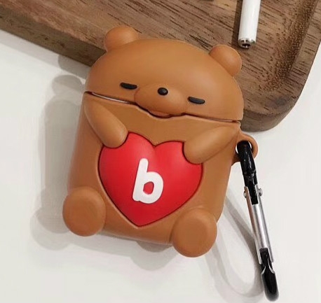 

For Apple AirPods 1/2 Generation Universal Cute Closed Eyes Cartoon Series Bluetooth Headphone Protective Case(Brown)