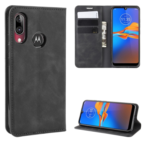 

For Motorola Moto E6 Plus Retro-skin Business Magnetic Suction Leather Case with Purse-Bracket-Chuck(Black)