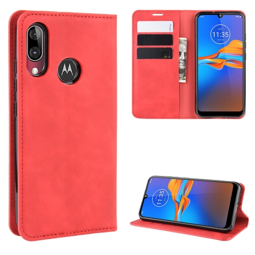 

For Motorola Moto E6 Plus Retro-skin Business Magnetic Suction Leather Case with Purse-Bracket-Chuck(Red)