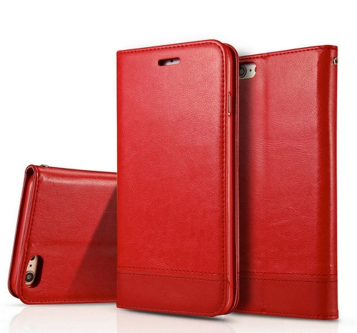 

For iPhone 6 Plus Double-sided Absorption Splicing Horizontal Flip Leather Case with Holder & Card Slots & Lanyard(Red)