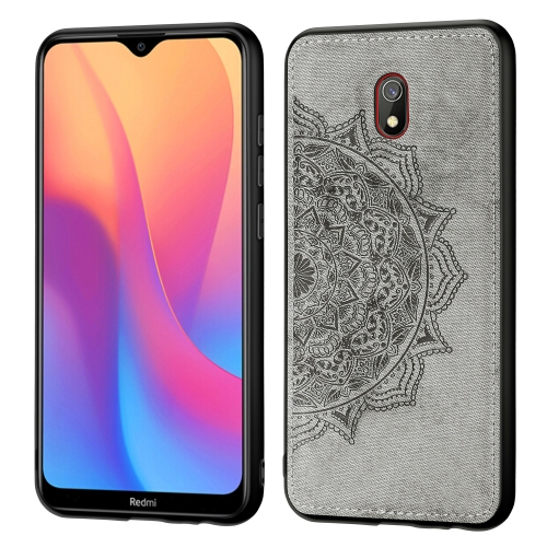

For Xiaomi Redmi 8A Embossed Mandala Pattern PC + TPU + Fabric Phone Case with Lanyard & Magnetic(Gray)