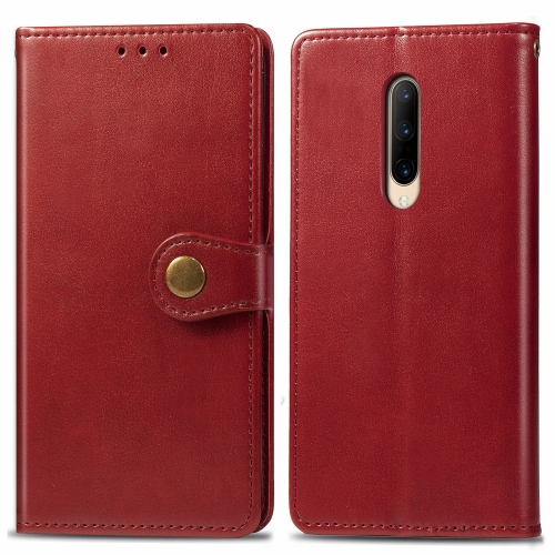 

For OnePlus 7 Pro Retro Solid Color Leather Buckle Mobile Phone Protection Leather Case with Photo Frame & Card Slot & Wallet & Bracket Function(Red)