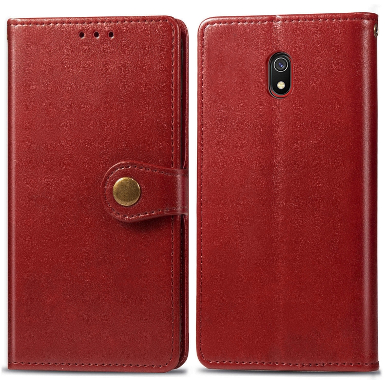 

For Xiaomi Redmi 8A Retro Solid Color Leather Buckle Mobile Phone Protection Leather Case with Photo Frame & Card Slot & Wallet & Bracket Function(Red)