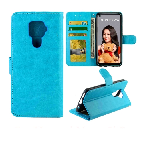 

For Huawei Nova 5i Pro Crazy Horse Texture Horizontal Flip Leather Case with Holder & Card Slots & Wallet & Photo Frame(Baby Blue)