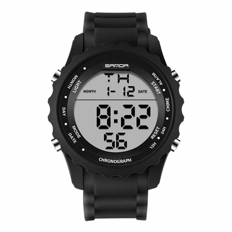 

SANDA 369 Men Waterproof Watch Individual Fashion Sports Multi Function Electronic Watch Trend Student LED Watch(Black White)