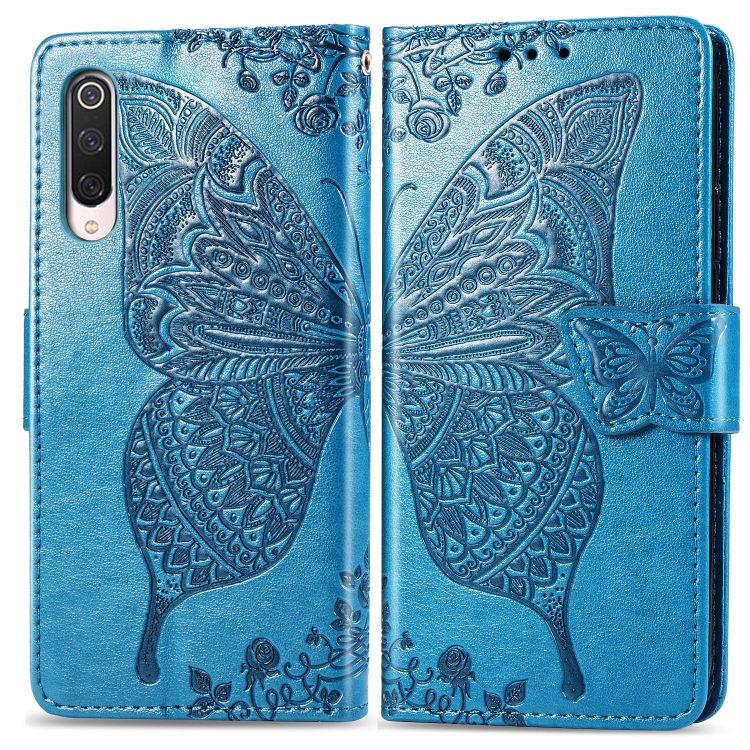 

For Xiaomi 9 Pro Butterfly Love Flower Embossed Horizontal Flip Leather Case with Bracket Lanyard Card Slot Wallet(Blue)