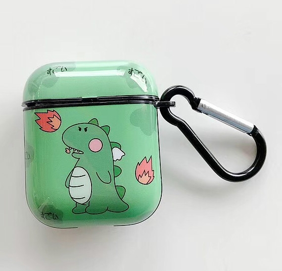 

For Apple AirPods 1/2 Generation Universal Flame Breathing Dinosaur Bluetooth Headphone Protective Case(Green)