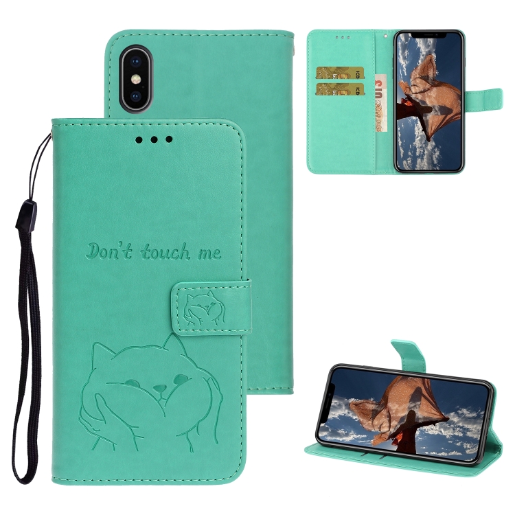 

For iPhone X Chai Dog Pattern Horizontal Flip Leather Cover With Bracket & Card Slot & Wallet & Lanyard(Green)