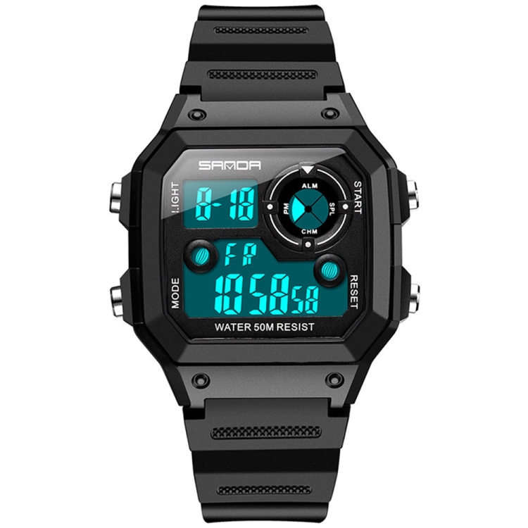 

SANDA418 Square Wristwatch Swimming Waterproof Alarm Night light Male Student Watch Simple Fashion Sports Watch(Black White)