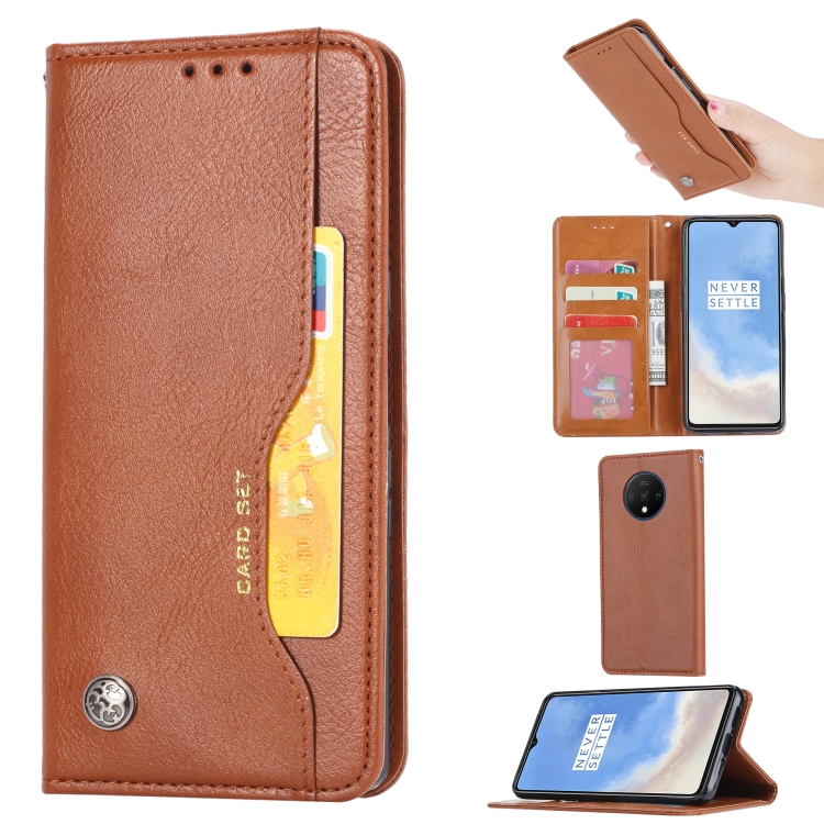 

For One Plus 7T Knead Skin Texture Horizontal Flip Leather Case with Photo Frame & Holder & Card Slots & Wallet(Brown)