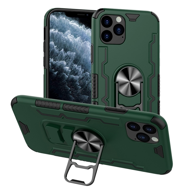 

For iPhone 11 Pro Bear Case Style TPU + PC + Metal Rotating Support 3-in-1 Fall Proof Protective Shell(Olive Color)