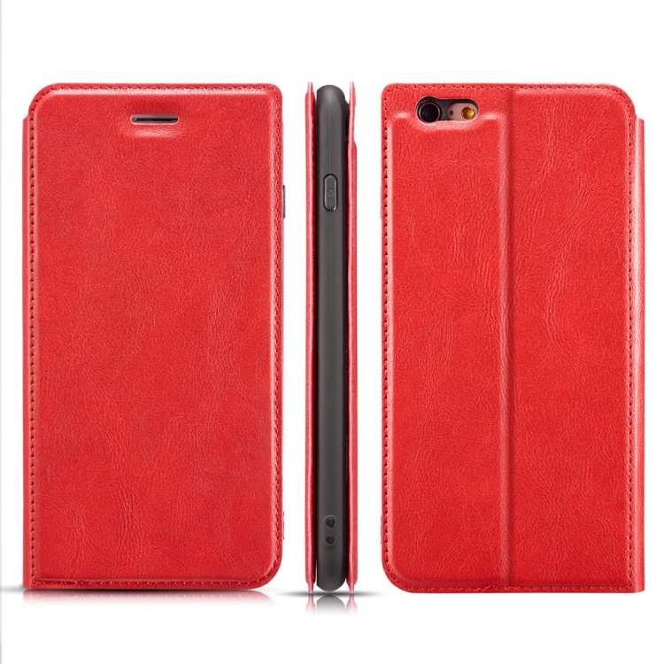 

ForiPhone6/6s RetroSimpleUltra-thinMagneticLeatherCasewithHolder&CardSlots&Lanyard(Red)