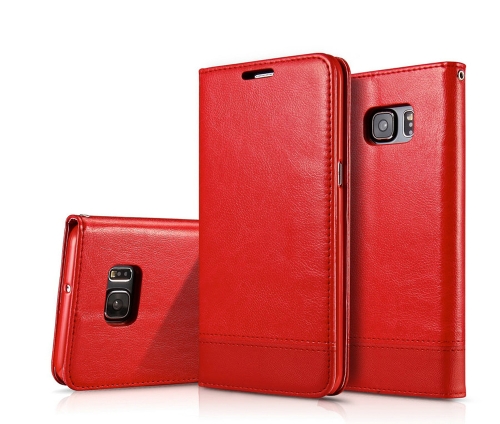 

For Galaxy S7 Double-sided Absorption Splicing Horizontal Flip Leather Case with Holder & Card Slots & Lanyard(Red)