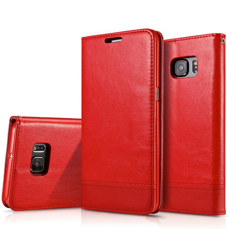 

For Galaxy S7 edge Double-sided Absorption Splicing Horizontal Flip Leather Case with Holder & Card Slots & Lanyard(Red)