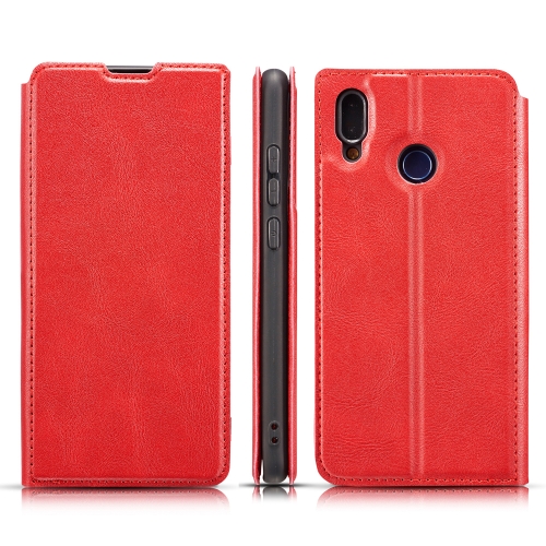 

For Galaxy A10s Retro Simple Ultra-thin Magnetic Leather Case with Holder & Card Slots & Lanyard(Red)