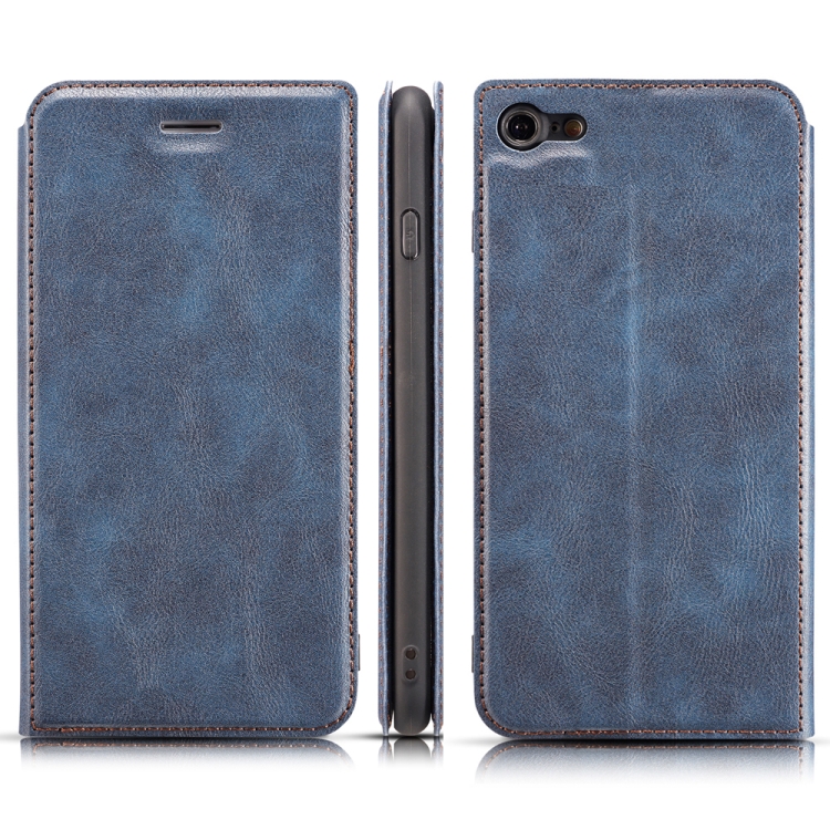 

For iPhone SE 2020 / 8 / 7 Retro Simple Ultra-thin Magnetic Leather Case with Holder & Card Slots & Lanyard(Blue)