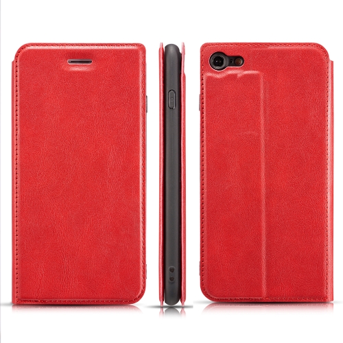 

For iPhone 8 / 7 Retro Simple Ultra-thin Magnetic Leather Case with Holder & Card Slots & Lanyard(Red)