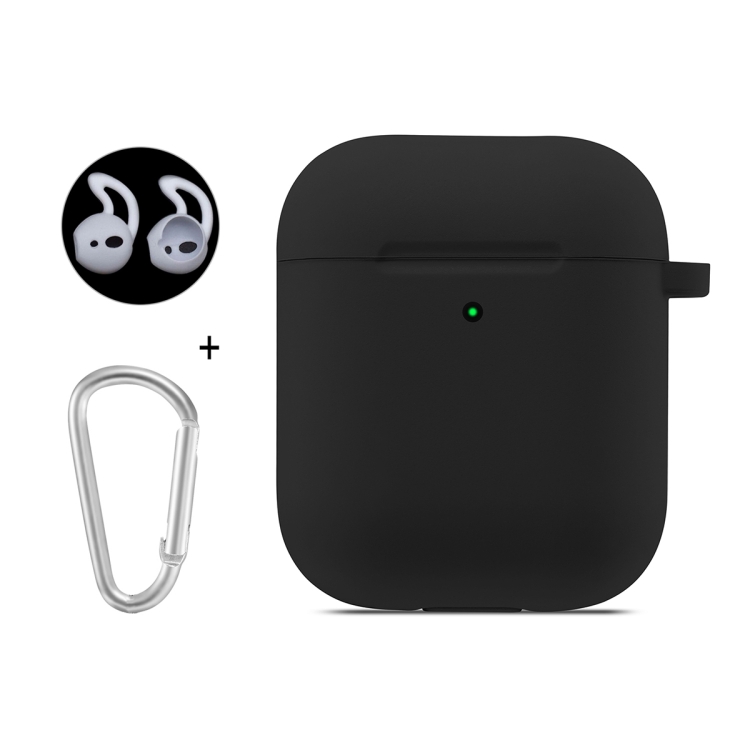 

ENKAY Hat-Prince for Apple AirPods 1 / 2 Wireless Earphone Silicone Soft Protective Case with Carabiner and A Pair of Earplug(Black)