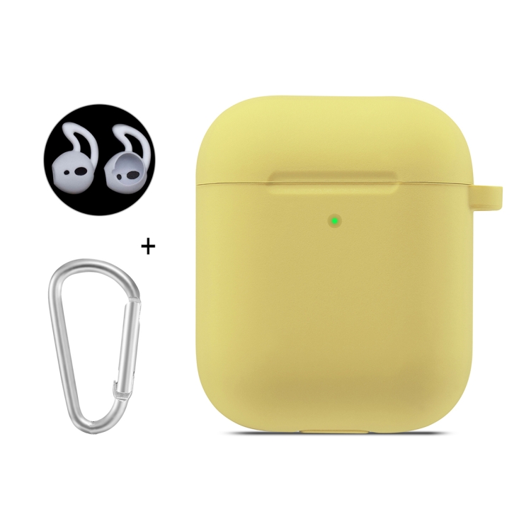 

ENKAY Hat-Prince for Apple AirPods 1 / 2 Wireless Earphone Silicone Soft Protective Case with Carabiner and A Pair of Earplug(Yellow)
