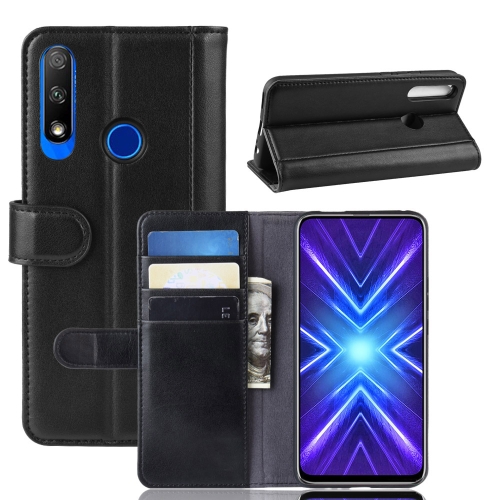 

For Huawei Honor 9X Fingerprint Version Horizontal Flip Genuine Leather Case with Card Slots & Holder & Wallet(Black)