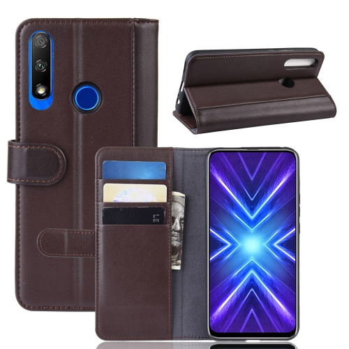 

For Huawei Honor 9X Fingerprint Version Horizontal Flip Genuine Leather Case with Card Slots & Holder & Wallet(Brown)