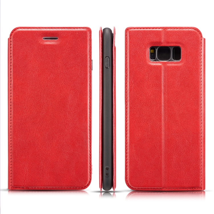 

ForGalaxy S8 RetroSimpleUltra-thinMagneticLeatherCasewithHolder&CardSlots&Lanyard(Red)