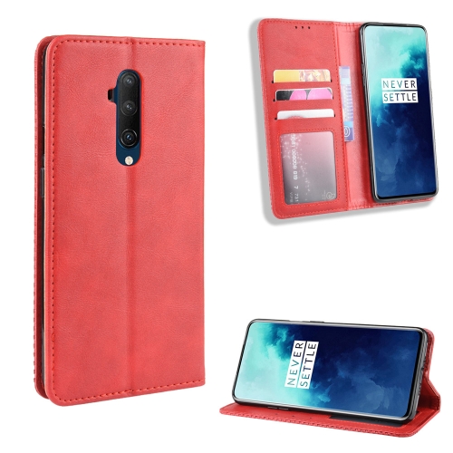 

For OnePlus 7T Pro Magnetic Buckle Retro Crazy Horse Texture Horizontal Flip Leather Case with Holder & Card Slots & Photo Frame(Red)