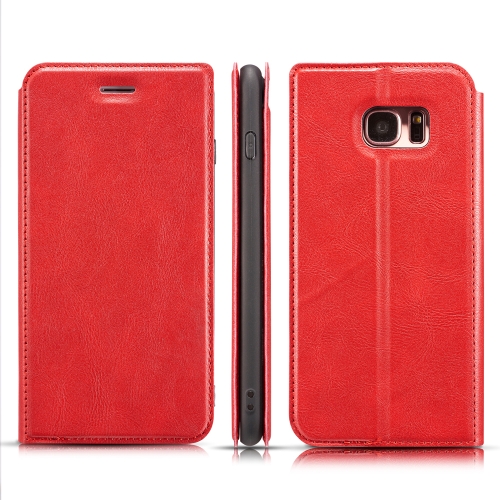 

ForGalaxy S7 edge RetroSimpleUltra-thinMagneticLeatherCasewithHolder&CardSlots&Lanyard(Red)