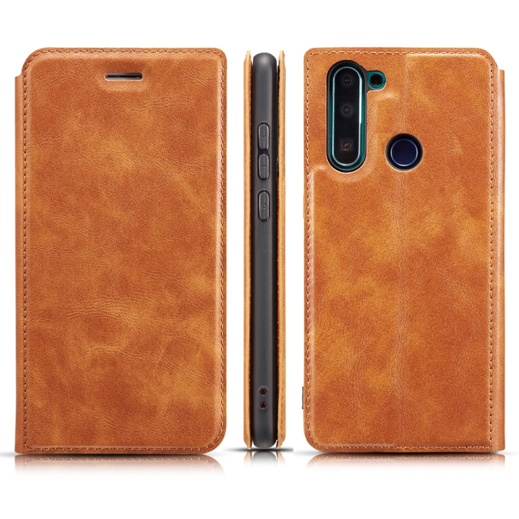 

For Xiaomi Redmi Note8 Retro Simple Ultra-thin Magnetic PU Leather Case with Holder & Card Slots & Lanyard(Brown)