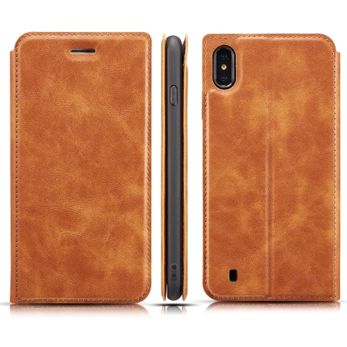 

For Galaxy A10 Retro Simple Ultra-thin Magnetic Leather Case with Holder & Card Slots & Lanyard(Brown)