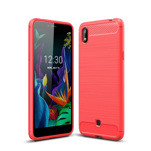 

For LG K20（2019）Brushed Texture Carbon Fiber TPU Case(Red)
