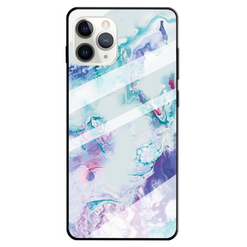 

For iPhone 11 Pro Fashion Marble Tempered Glass Case Protective Shell Glass Cover Phone Case(Ink Purple)