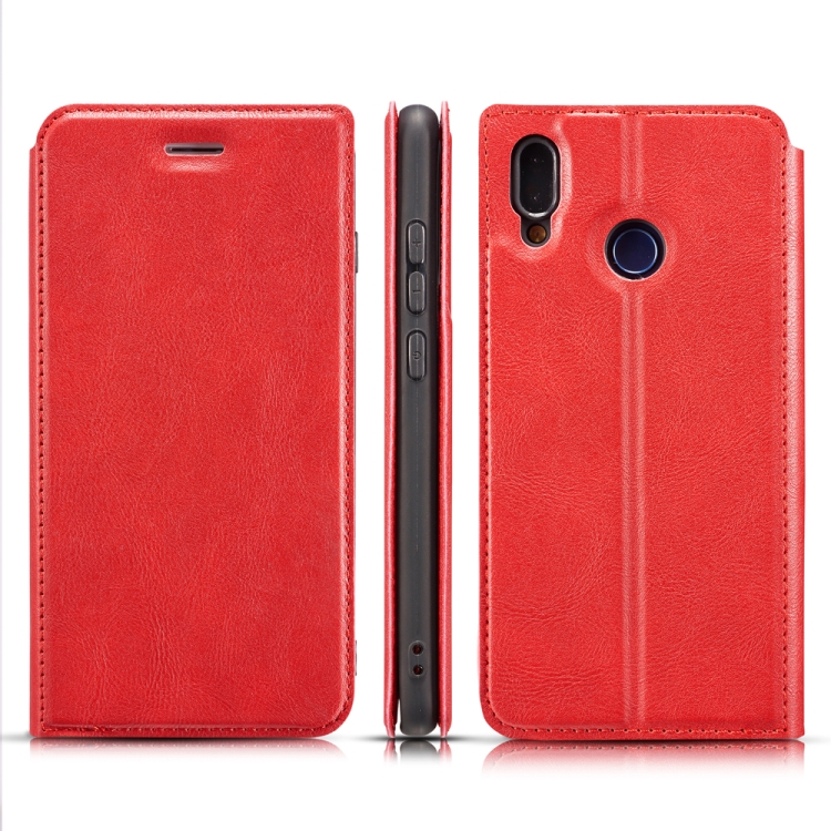 

For Huawei Y6 2019 Retro Simple Ultra-thin Magnetic Leather Case with Holder & Card Slots & Lanyard(Red)