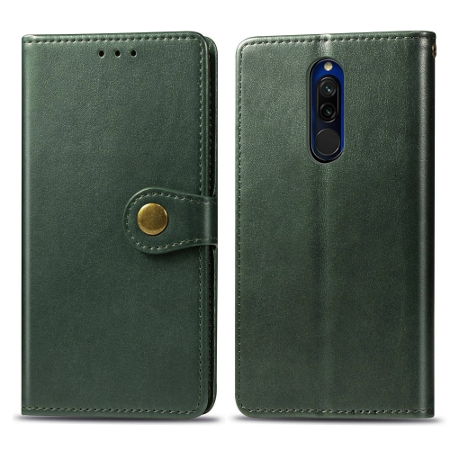 

For Xiaomi Redmi 8 Retro Solid Color Leather Buckle Phone Case with Lanyard & Photo Frame & Card Slot & Wallet & Stand Function(Green)