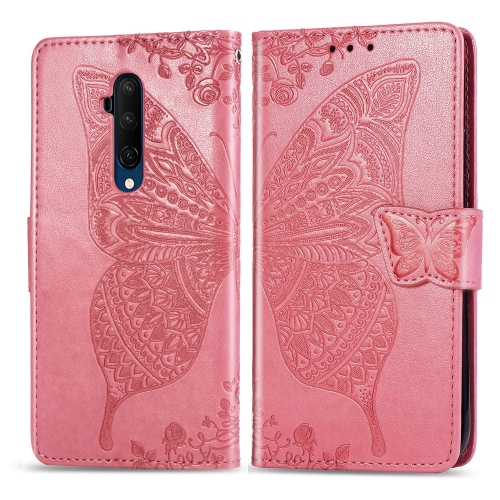 

For One Plus 7T Pro Butterfly Love Flower Embossed Horizontal Flip Leather Case with Bracket Lanyard Card Slot Wallet(Pink)