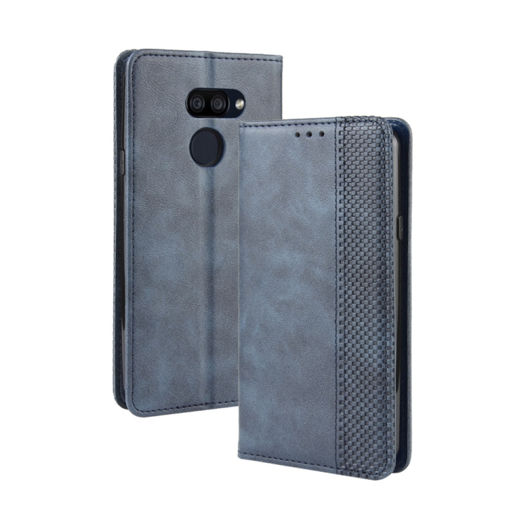 

For LG K40S Magnetic Buckle Retro Crazy Horse Texture Horizontal Flip Leather Case with Holder & Card Slots & Photo Frame(Blue)