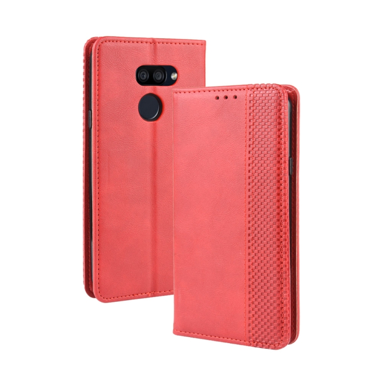 

For LG K40S Magnetic Buckle Retro Crazy Horse Texture Horizontal Flip Leather Case with Holder & Card Slots & Photo Frame(Red)