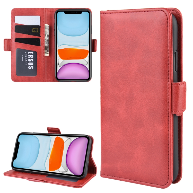 

For iPhone 11 Double Buckle Crazy Horse Business Mobile Phone Holster with Card Wallet Bracket Function(Red)