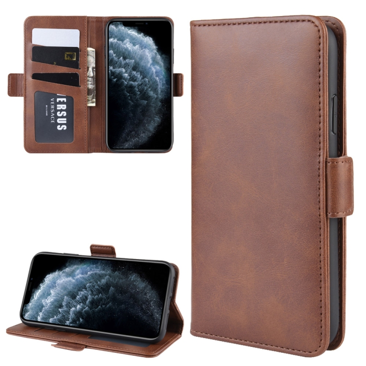 

For iPhone 11 Pro Double Buckle Crazy Horse Business Mobile Phone Holster with Card Wallet Bracket Function(Brown)