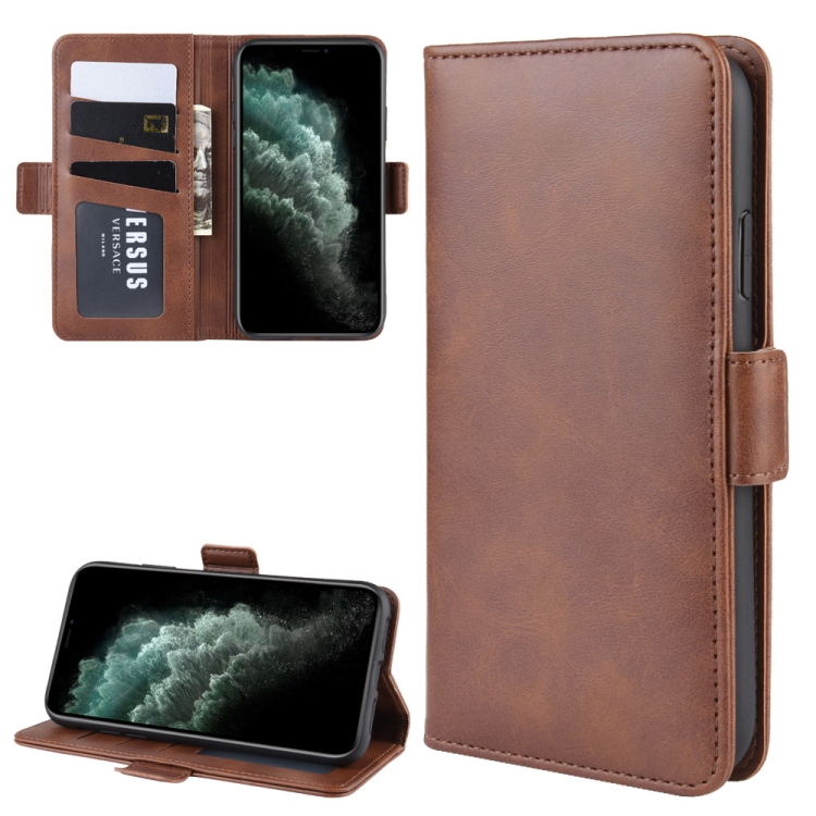 

For iPhone 11 Pro Max Double Buckle Crazy Horse Business Mobile Phone Holster with Card Wallet Bracket Function(Brown)