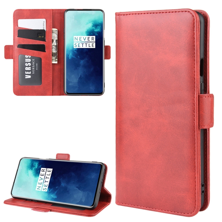 

For One Plus 7T Pro Double Buckle Crazy Horse Business Mobile Phone Holster with Card Wallet Bracket Function(Red)