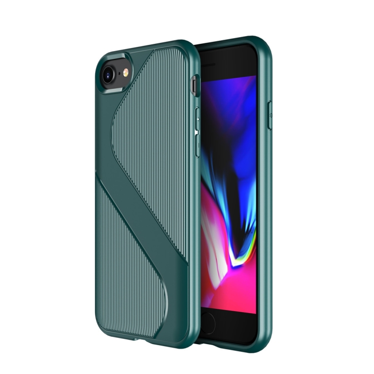 

For iPhone 8 & 7 S-Shaped Soft TPU Protective Cover Case(Green)