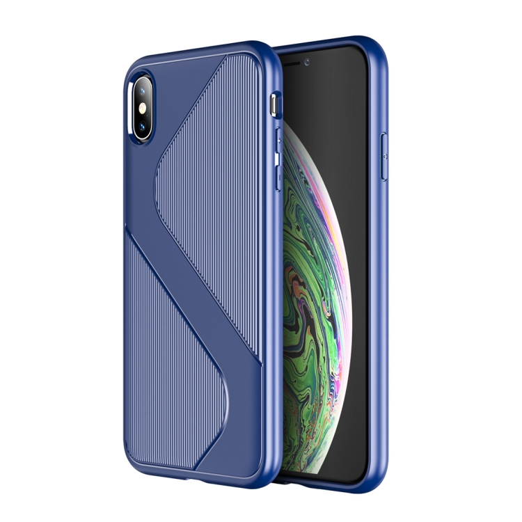 

For iPhone XS Max S-Shaped Soft TPU Protective Cover Case(Blue)